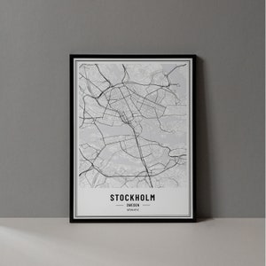 Digitale print kaart Stockholm, Zweden, kaartposter Stockholm, kunst aan de muur kaart Stockholm, wegenkaart Stockholm, kunstdruk Stockholm, stadscoördinaten