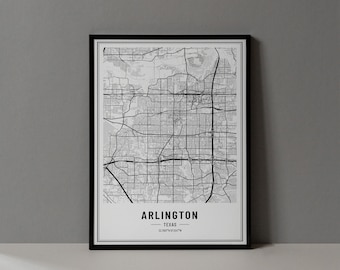 Mapa de Arlington Texas, impressão digital, pôster de mapa de Arlington Texas, arte de parede de mapa de Arlington Texas, impressão de arte de Arlington Texas, coordenadas da cidade