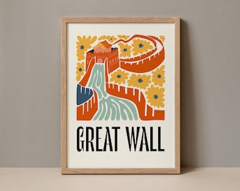 Cartaz da Grande Muralha da China, Impressão da Grande Muralha da China, Cartaz de Viagem da Grande Muralha da China, Exposição da Grande Muralha da China, Arte Moderna da Grande Muralha
