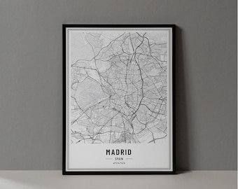 Madrid Spain Map Digital Print, Madrid Map Poster, Madrid Map Wall Art, Madrid Road Map, Madrid Art Print, Madrid City Coordinates