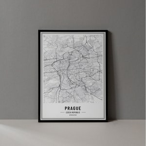 Prague Czech Republic Map Digital Print, Prague Map Poster, Prague Map Wall Art, Prague Road Map, Prague Art Print, Prague City Coordinates