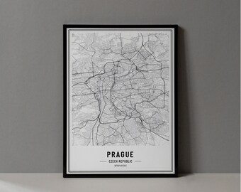 Prague Czech Republic Map Digital Print, Prague Map Poster, Prague Map Wall Art, Prague Road Map, Prague Art Print, Prague City Coordinates