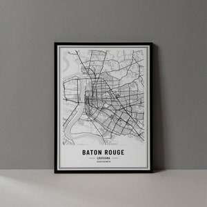 Baton Rouge Louisiana Map Digital Print, Baton Rouge Map Poster, Baton Rouge Map Wall Art, Baton Rouge Louisiana Art Print City Coordinates