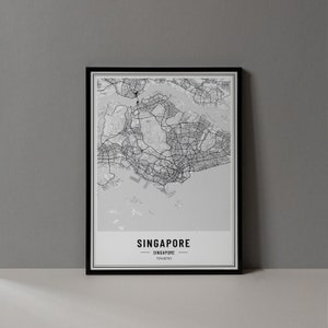 Singapore kaart Singapore digitale print, Singapore kaart poster Singapore, kaart Seoul kaart kunst aan de muur, Singapore wegenkaart, Singapore kaart print poster