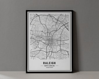 Raleigh North Carolina Map Digital Print, Raleigh NC Map Poster, Raleigh Wall Art, Raleigh Art Print, Raleigh North Carolina City Coordinate
