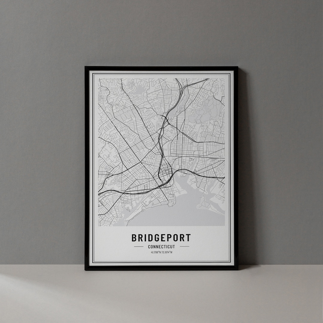 Bridgeport Connecticut Map Digital Print, Bridgeport Connecticut Poster