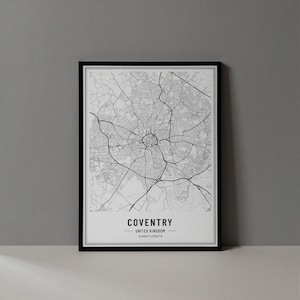 Coventry United Kingdom Map Digital Print, Coventry Map Poster, Coventry England Map Wall Art, Coventry England Art Print City Coordinates
