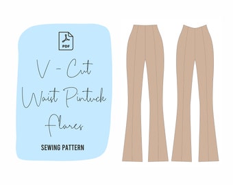 V-Cut Waist Pintuck Flares Pattern UK Size 4 -16 (Tall, Regular and Petite)