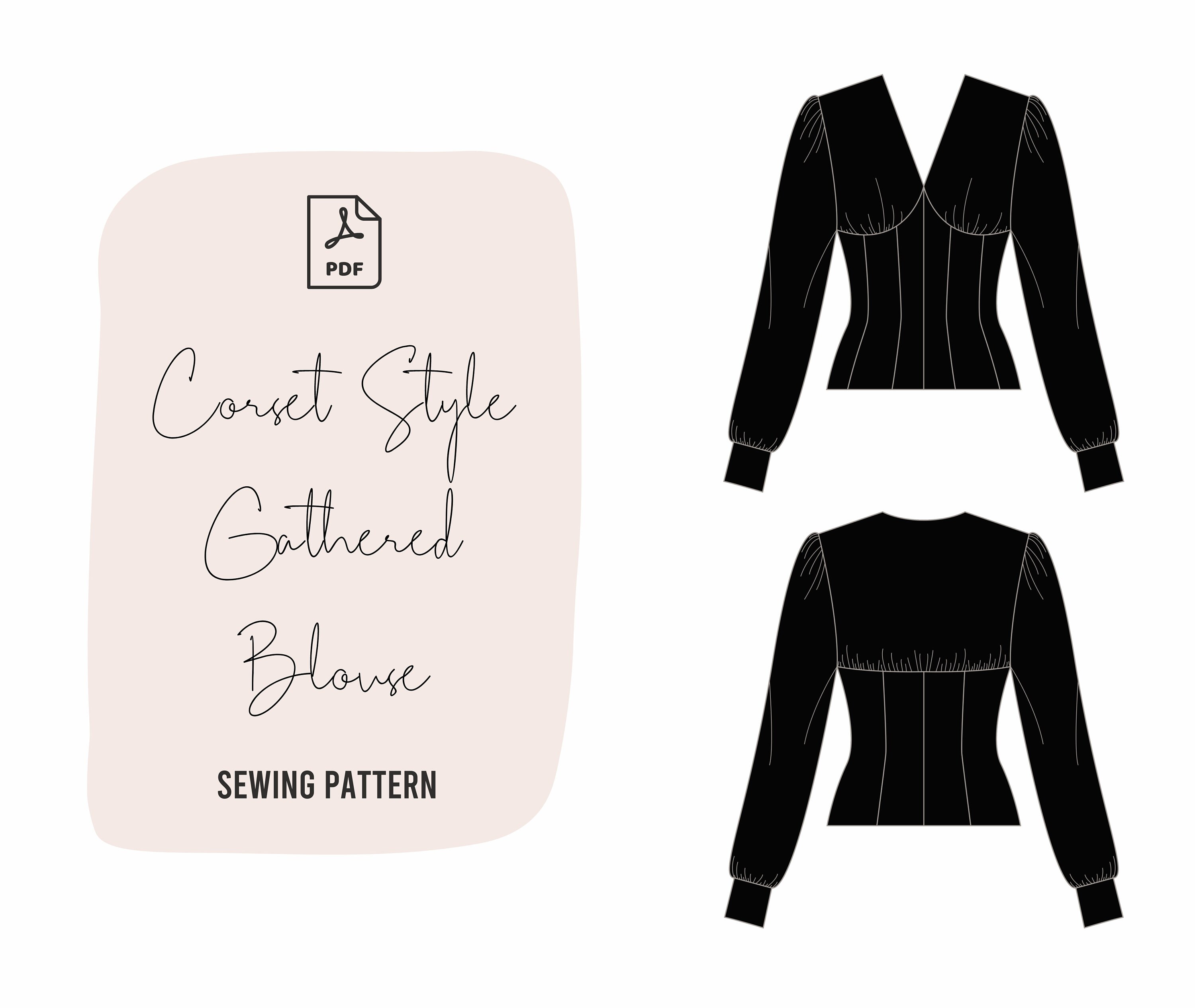 Long Sleeve Corset Top Sewing Pattern, DIY Vintage Style Corset