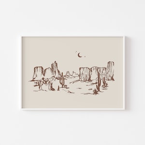 The Desert Dweller, Western Cowgirls Illustration, Boho Art, Western Art, Cowgirl Art Print, Desert Wall Art, Cactus Print, Horse Artwork