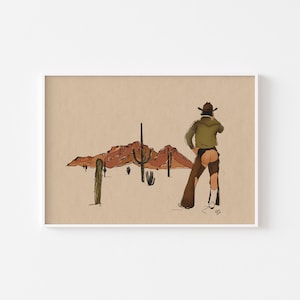 Desert Moon, Pin Up Cowboy Print, Western Decor, Desert Artwork, Tattoo Print, Country Art, Vintage Cowboy Art, Retro Art, Western Art Print