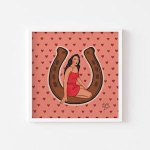 Unlucky in Love, western cowgirls art print, boho art, western art, cowgirl home decor, desert art, Valentines gift, Valentines art decor