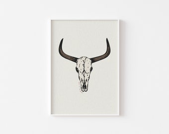 Cow Skull Art Print, Bull Skull Wall Décor, Minimalistic Linework Art, Desert Art Print, Western Artwork, Cowgirl Art Print, Desert Decor