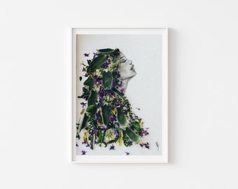 Wild Woman Art Print, Woman Illustration, Woman Flowers, Botanical Print, Flowers Illustration, Dried Floral Print, Nature Art Print