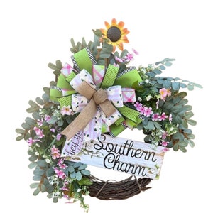 Floral door wreath,  Spring Summer door wreath, Easter Mothers Day wreath, Everyday front door wreath
