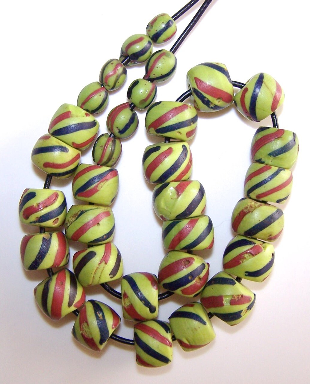 Antique Trade Beads Lime Green Striped Matched Etsy Denmark