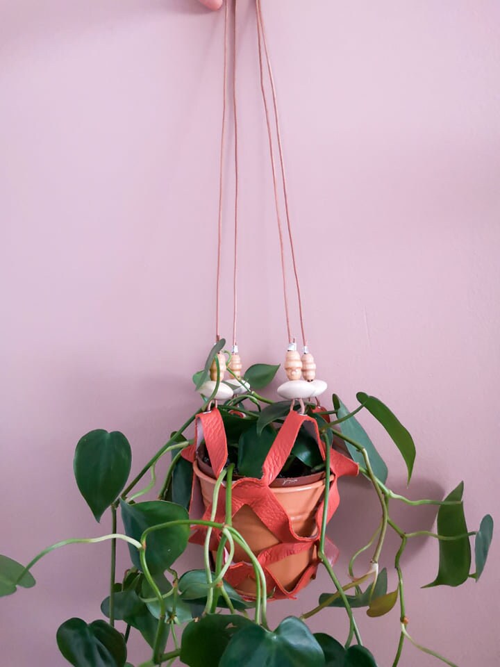 Suspension Pour Plante en Cuir Orange