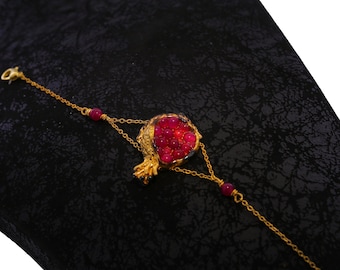24K Gold-Plated Pomegranate Bracelet: Ottoman-Style Fruit Jewelry