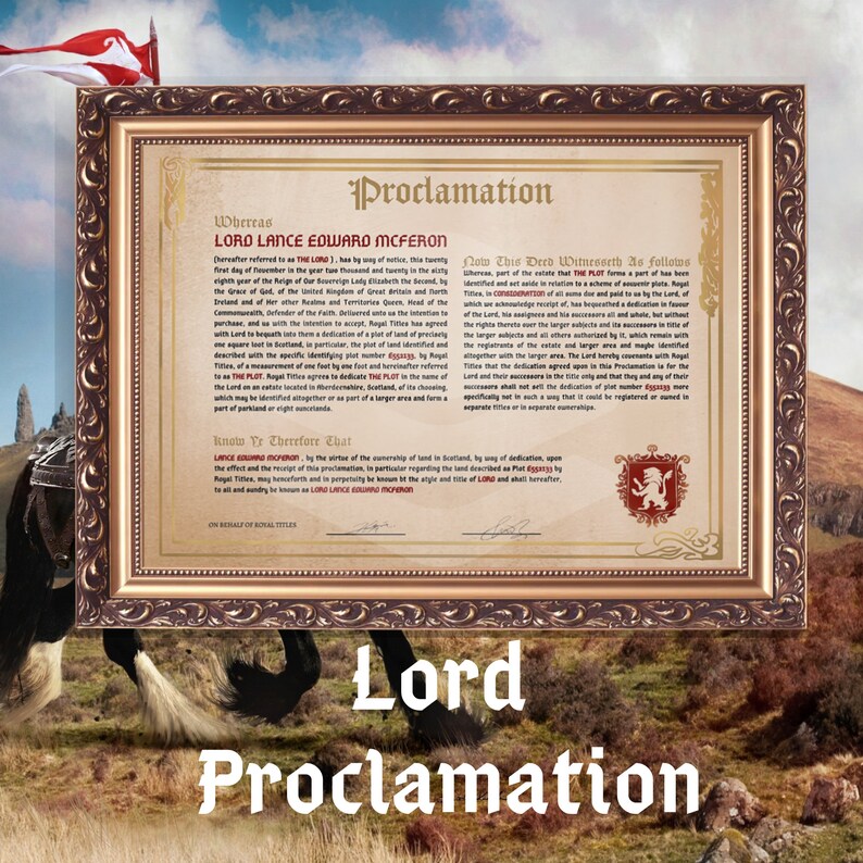 Lord Title Pack Custom Royal Portrait Scottish Lordship Etsy