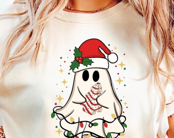 Retro Ghost Santa Sweatshirt, Christmas Ghosts Sweatshirt, Christmas Shirt , Cute Ghost Hoodie, Christmas Cakes Sweater,Christmas Gift, Gift