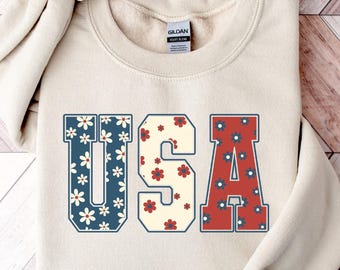 Floral USA Shirt, Cute American Tee, Girly Fourth Of July Shirt, Patriotic Floral Shirt, USA Flowers Shirt, Gift for 4th of July, Patriotic