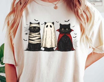 Halloween Black Cat Shirt, Spooky Cat Shirt, Cute Ghost Cat Shirt, Witch Cat Shirt, Funny Halloween Shirt, Cat Lover Spooky Season Shirt