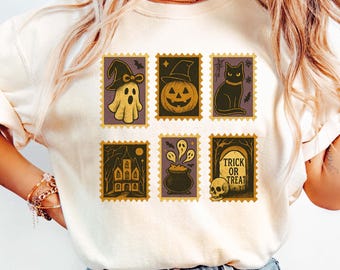 Retro Halloween Shirt, Cat Ghost Shirt, Halloween Pumpkin Shirt, Girly Halloween Gift Shirt, Spooky Season Shirt, Halloween Gift Tee, Witchy