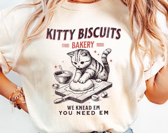 Kitty Kekse Bäckerei Shirt, lustige Katze kneten Teig Shirt, Katzendame Geschenk Shirt, Wir kneten Em Sie brauchen Em Shirt, Chefkatze Shirt, Katzenmutter T-Shirt