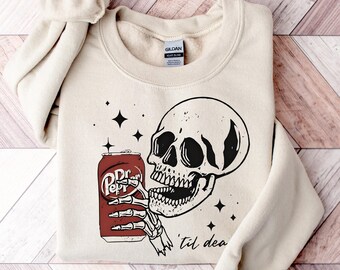 Sweatshirt Dr Pepper Skull, grappig Halloween-shirt, schedeltrui, Halloween-shirt, trendy Halloween-shirt, Halloween-skeletshirt, cadeau
