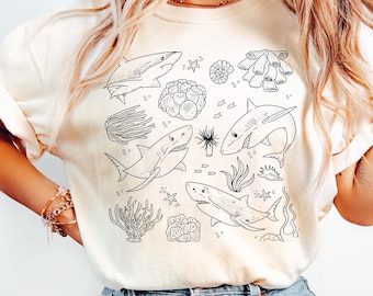 Shark Boho Shirt, Vintage Shark Shirt, Retro Sharks Tee, Ocean Lovers Shirt, Shark Lovers Gift Tee, Retro Sea Animals Shirt, Sea Animal Tee