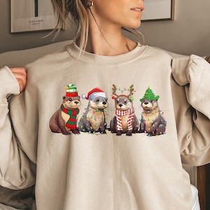 Otters Christmas Lights Sweatshirt, Otters Merry Christmas Shirt, Otter Lover Christmas Gift, Sea Animal Christmas Apparel, Christmas Gifts