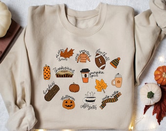 Fall Season Doodles Sweatshirt, Halloween Shirt, Pumpkin Spice Latte Shirt, Cozy Autumn Sweatshirt, Pumpkin Pie Shirt, Autumn Gift For Her
