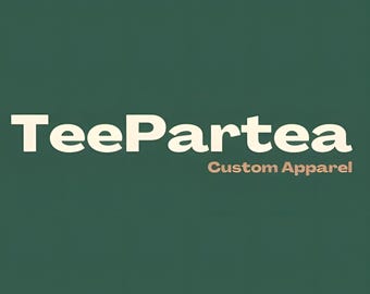 May include: The words "TeePartea" in a bold, off-white font are centered on a dark green background. Below, in a smaller, copper-colored font, the text reads "Custom Apparel". The overall design suggests a brand logo.