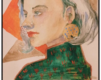 Irina ~ aquarelle originale irisée portrait femme watercolor