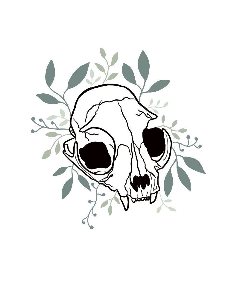 Cat skull. a wreath of leaves. vector illustration in tattoo canvas prints  for the wall • canvas prints vintage, vector, vampire | myloview.com