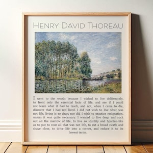 Thoreau Quote Print with Vintage Art | Henry David, Walden | I Went to the Woods Because I Wanted to Live Deliberately | Digital Download