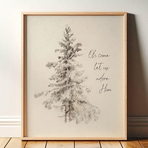Christmas Tree Wall Art | Oh Come Let Us Adore Him | All Ye Faithful Christian Holiday Hymn | Vintage Religious Christmas Digital Download