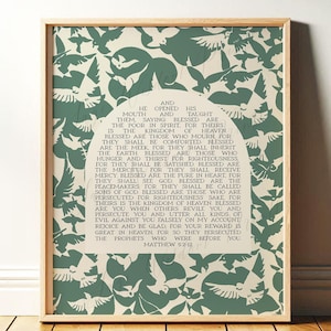 Beatitudes Printable | Bible Verse Wall Art | Sermon on the Mount | Modern Christian Art Green Kitchen Decor Wall Hanging | Digital Download