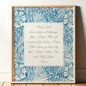 Doxology, Praise God From Whom All Blessings Flow | Christian Wall Art with Vintage Blue Florals for Church, Godly Home | Digital Download
