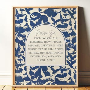 Doxology, Praise God From Whom All Blessings Flow | Christian Wall Art with MidCentury Bird Art for Church, Godly Home | Digital Download