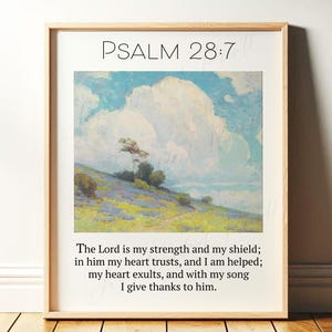 Psalm 28 Christian Wall Art | Bible Verse Decor | Lord is My Strength and Shield, Give Thanks | Scripture Download, Digital Print