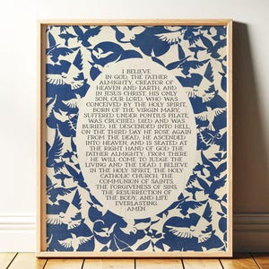 Apostles Creed Print | Christian Wall Art, Catholic Liturgy | God the Father Almighty | MidCentury Abstract Bird Framed Art Print or Canvas