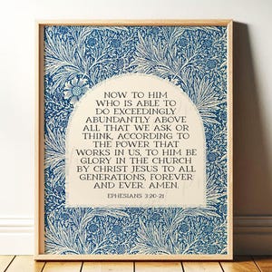 Ephesians 3 | Christian Wall Art, Bible Verse Decor, Religious Scripture Biblical Print | Blue Floral William Morris Art | Print or Canvas