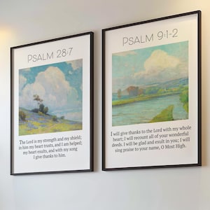 Scripture Download, Set of 2 | Psalm 28 and Psalm 9 | Bible Verse Wall Art, Christian Home Decor Print, Faith | Digital File, Printable