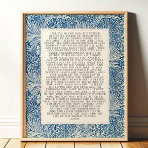 Nicene Creed Print | Christian Wall Art, Catholic Liturgy | I Believe in One God, Father Almighty | Vintage Blue Floral Art Print or Canvas
