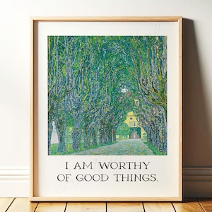 Affirmation Wall Art | I Am Worthy | Emerald Green Office Decor for Therapist, Counselor | Self Care, Mental Health Wall Art Print or Canvas