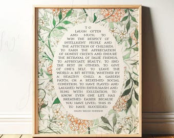 Success Quote, Ralph Waldo Emerson | Poetry Wall Art | Poem Print, Subtle Decor for Library or Classroom Walls | Digital Download