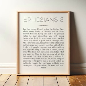 Ephesians 3 NIV Bible Verse Wall Art | Scripture Sign, Minimalist Christian Art | Framed Print or Canvas