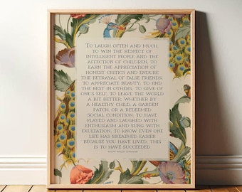 Cita de éxito de Ralph Waldo Emerson / Arte mural de poesía / Impresión de poema inspirador, decoración de oficina de estilo de mediados de siglo / Descarga digital