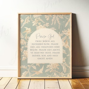 Doxology, Praise God From Whom All Blessings Flow | Christian Wall Art with Vintage Blue Toile Art for Church, Godly Home | Digital Download